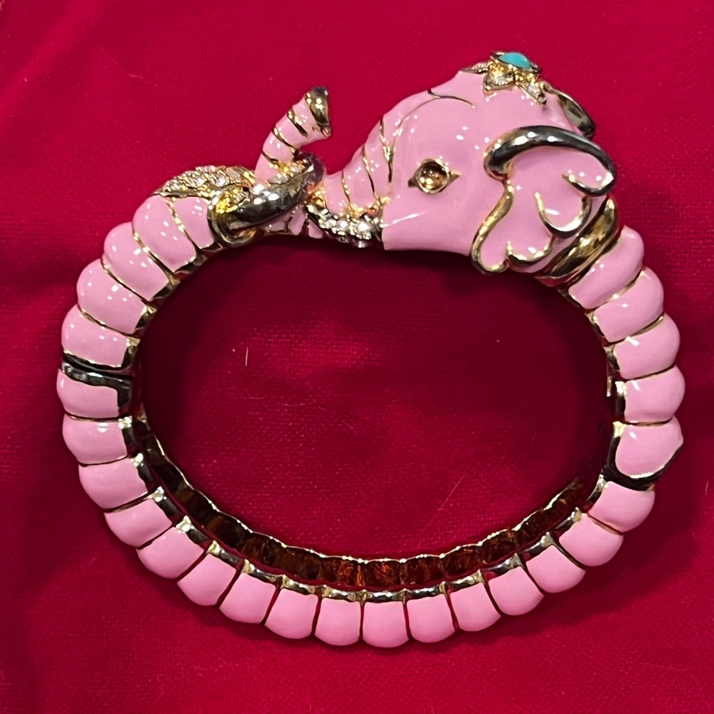 Kenneth Jay Lane Pink and Gold Elephant Bangle - Picture 2 of 3